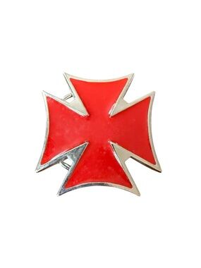 Vintage Red Maltese Iron Cross Enamel Belt  Buckle Gothic Biker Y2K